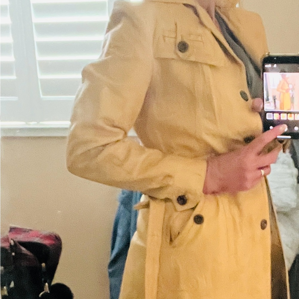 Vintage Tan Leather Trench Coat Belted Soft Genuine Leather Retro Chic S/m